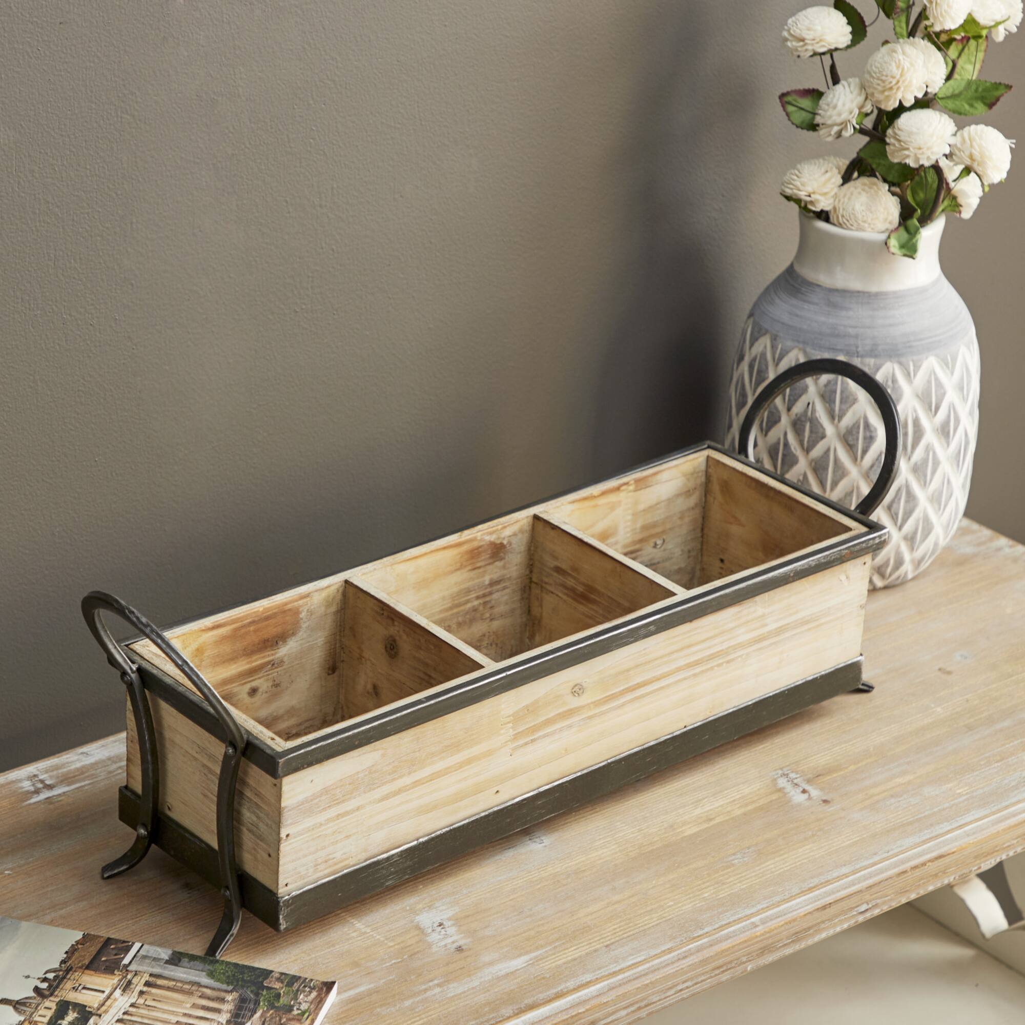 22" Brown Wood Farmhouse Tray